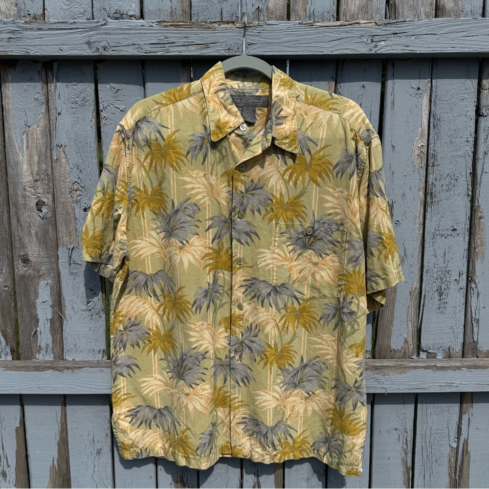 Tori Richard Hawaiian Shirt Men’s Medium Silk Linen Button Up Palm Tree Vacation